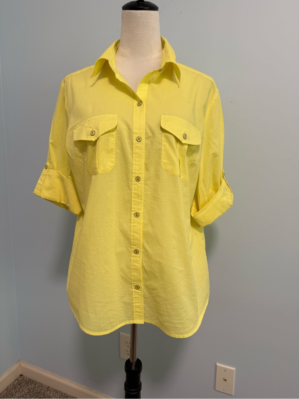 New‎ York& company Women’s Long Sleeve Yellow Cotton Shirt Blouse Size L